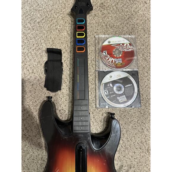 Xbox 360 Guitar Hero World Tour Sunburst Wireless w/ 2 Games Aerosmith GH3 - Picture 3 of 11